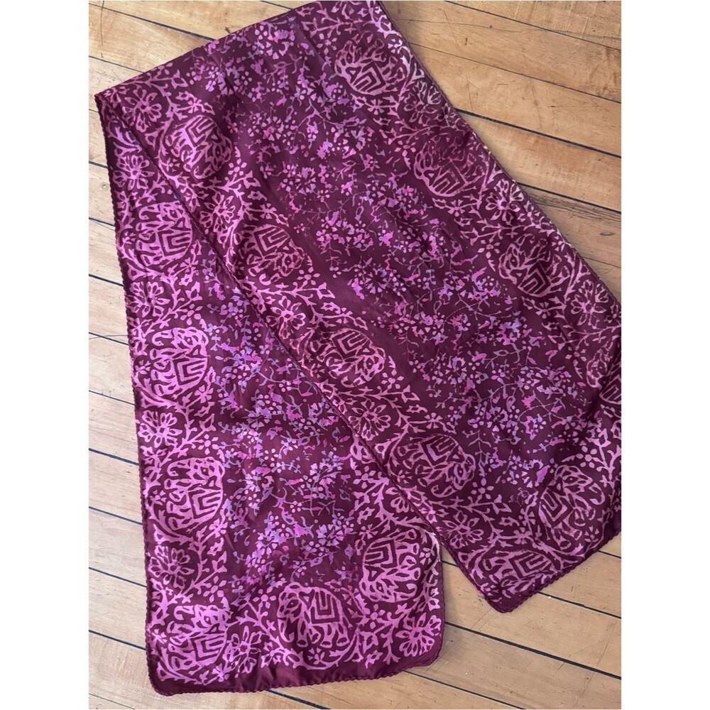 Vintage red pink made in India boho silk rectangle scarf batik style floral art